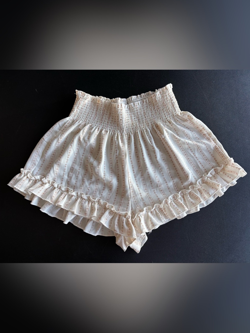 Smocked Ruffle Waist Cream Stripe Women's Shorts